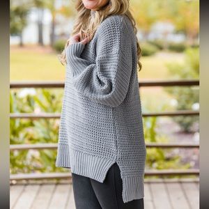 Gray high low cozy knit sweater